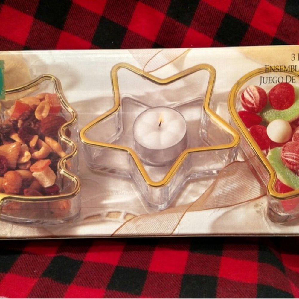 Vintage Indiana Glass Votive Holders, Candy/Nut Dishes Holiday Tree, Star & Bell